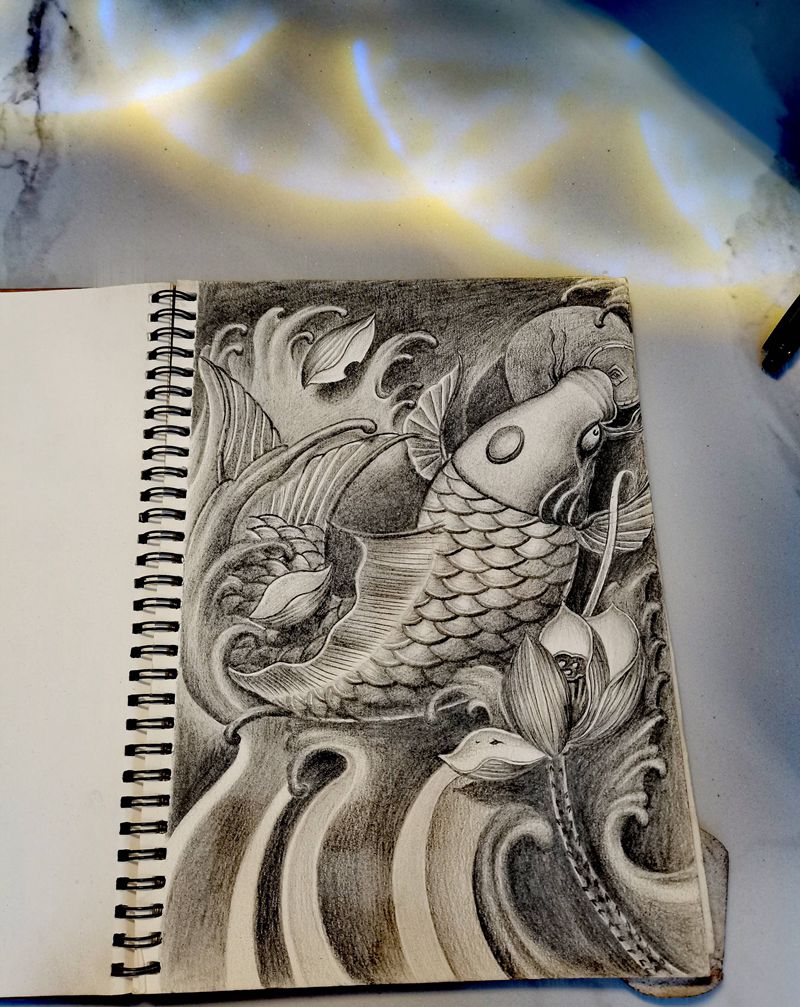 招财锦鲤纹身图片_素颜鱼纹身图案