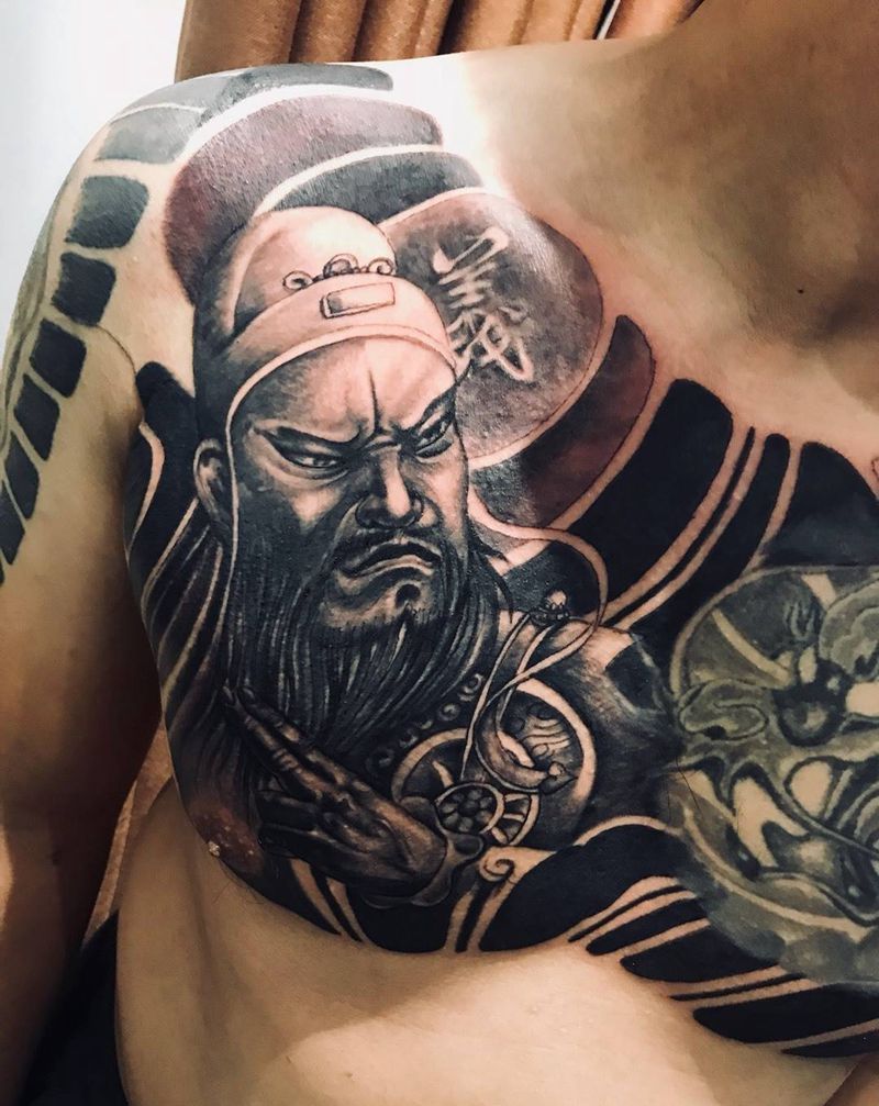 前胸添加关羽纹身图片