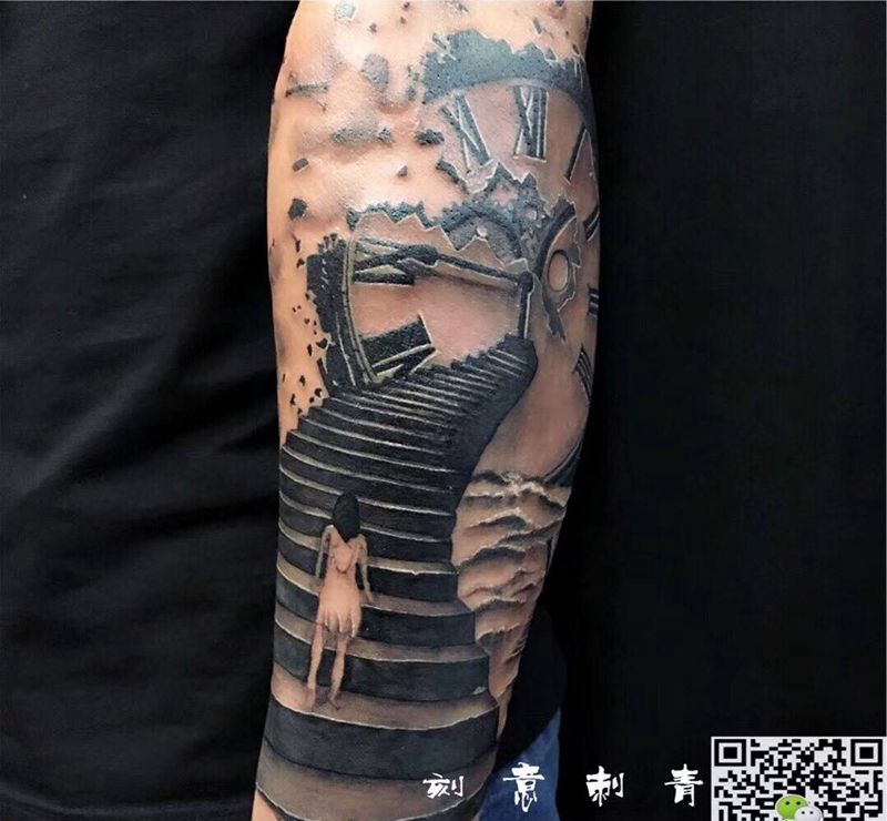 时间.希望.永不放弃纹身图片_成品手臂欧美人物静物纹身图案