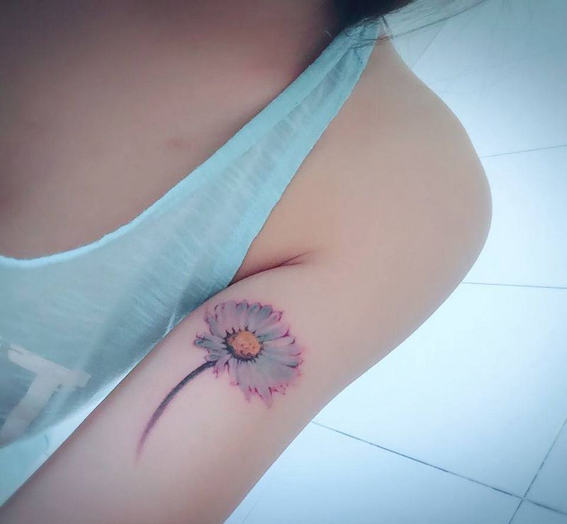 雏菊纹身图片_成品手臂清新植物纹身图案