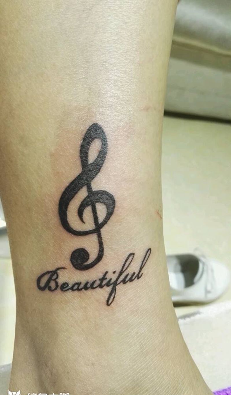 音符纹身图片_腿部欧美传统清新静物成品纹身图案