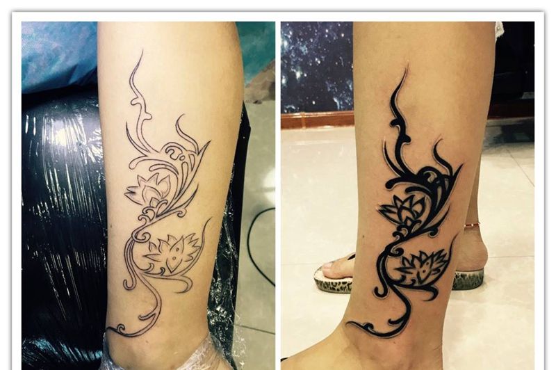 脚踝图腾花纹身图片