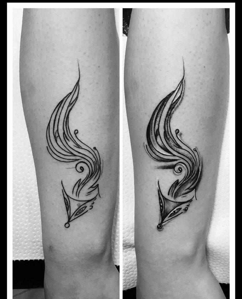 小臂外侧九尾狐纹身图片