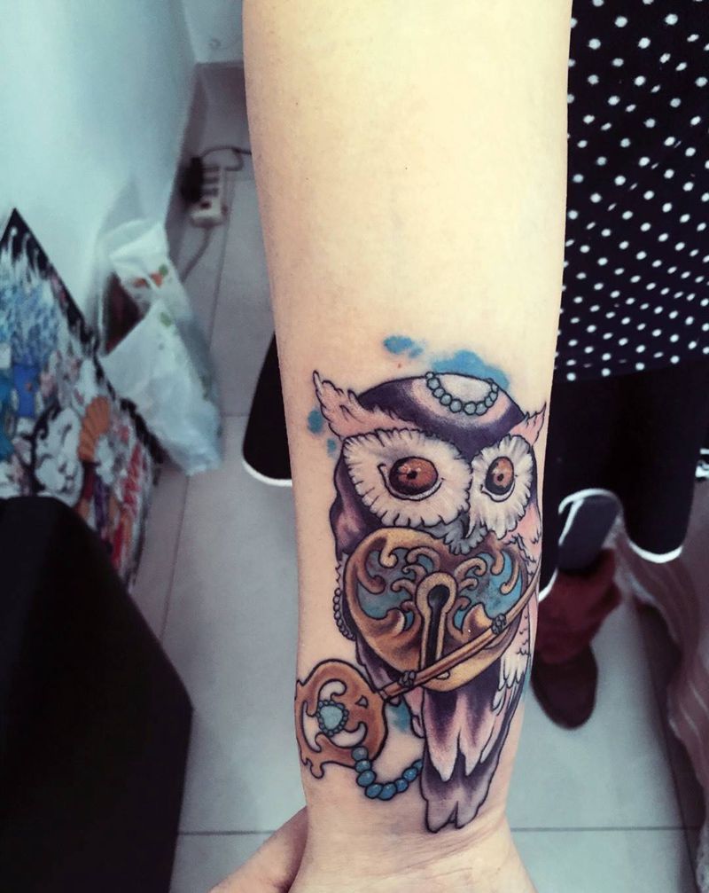 遮盖猫头鹰纹身图片_成品手臂欧美动物纹身图案