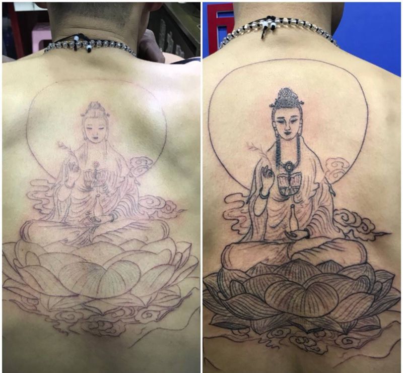 后背观音纹身图片
