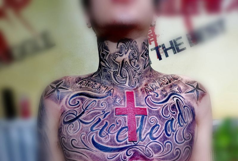 全部现场设计纹身图片_颈部纹身图案