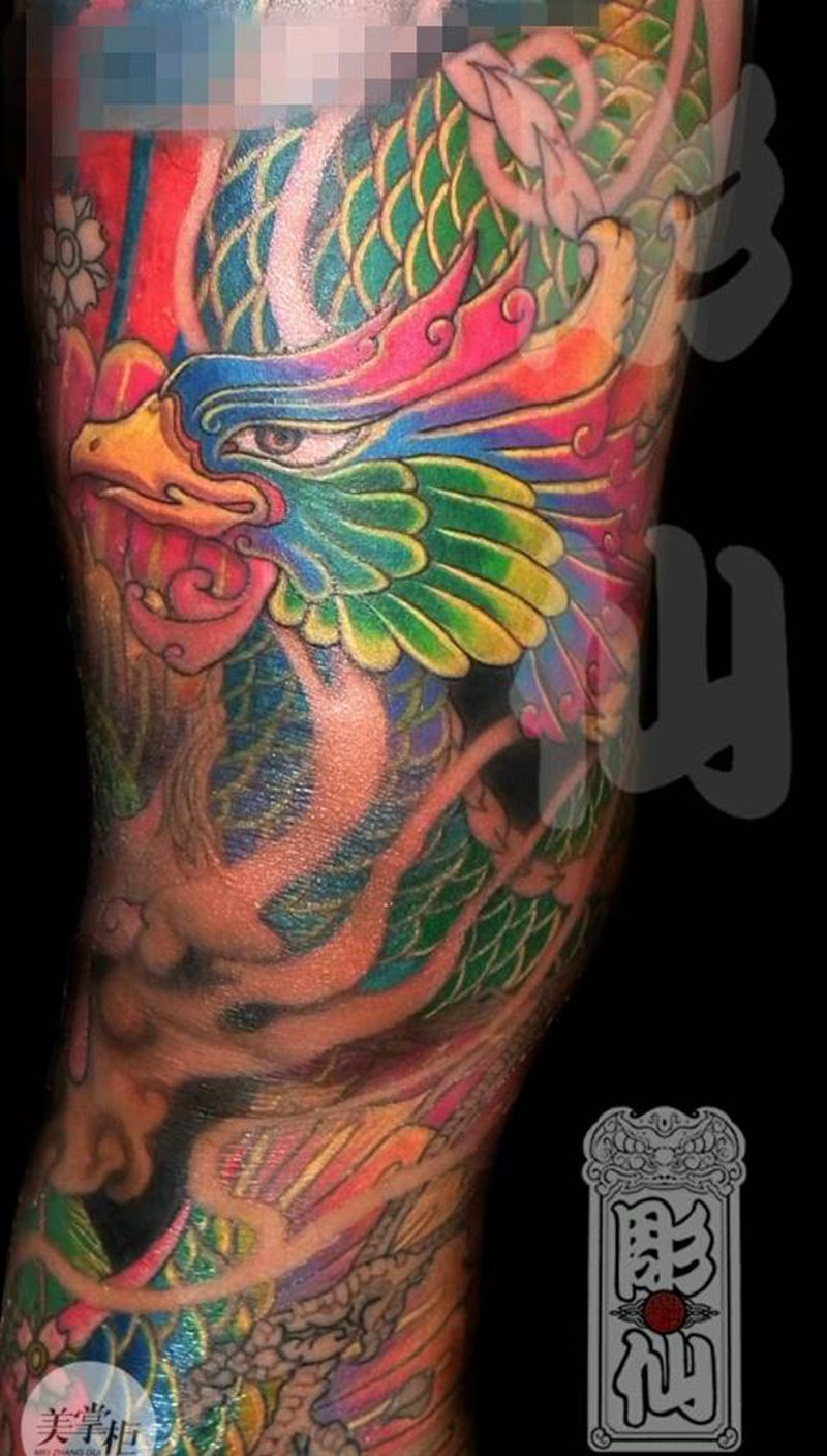 凤凰刺青（未完）纹身图片_传统腿部宗教原创彫仙纹身图案