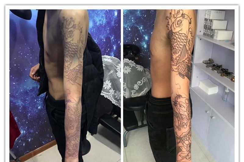 花臂线条纹身图片