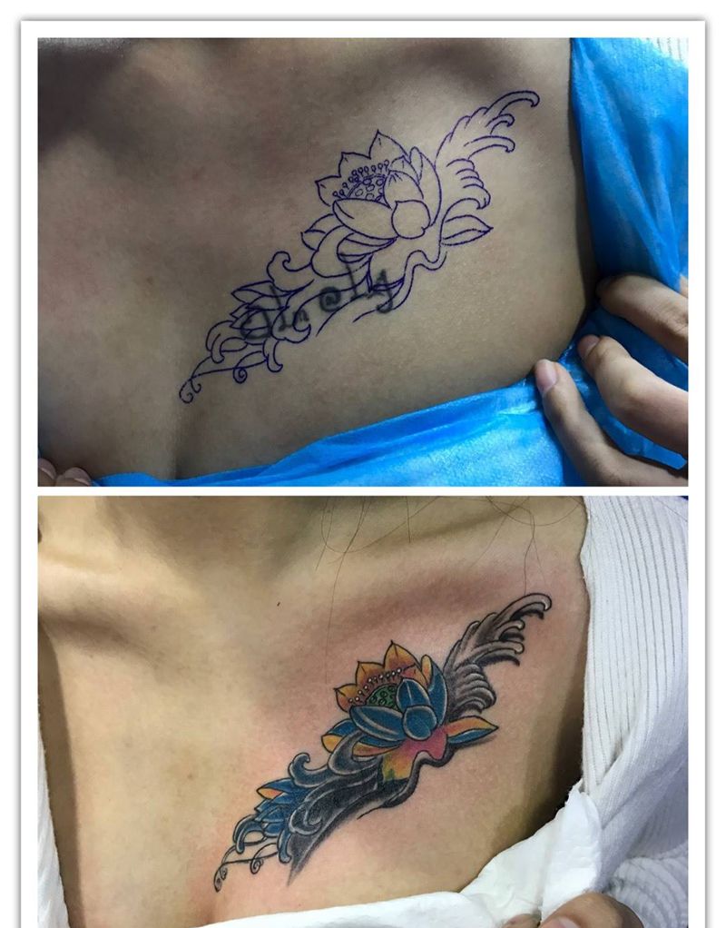 胸前遮盖纹身图片