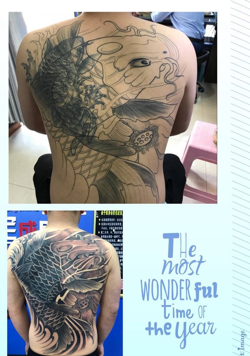 满背遮盖纹身图片_成品背部传统动物纹身图案