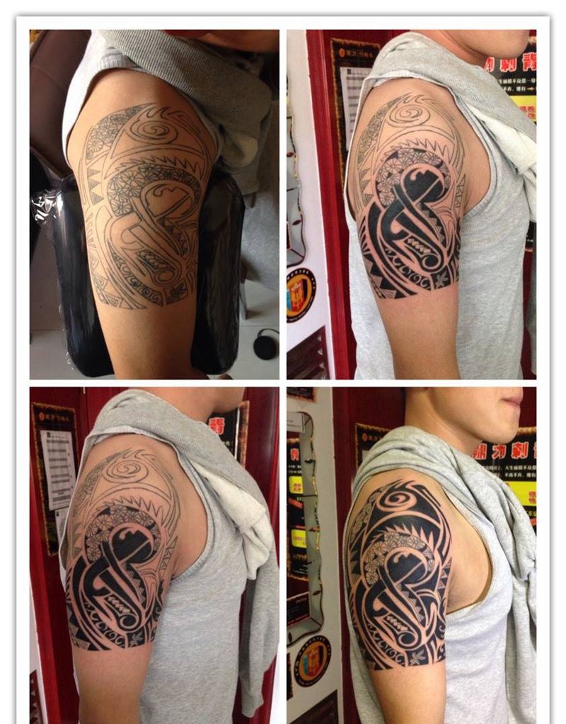 大臂玛雅图腾纹身图片_成品手臂图腾纹身图案