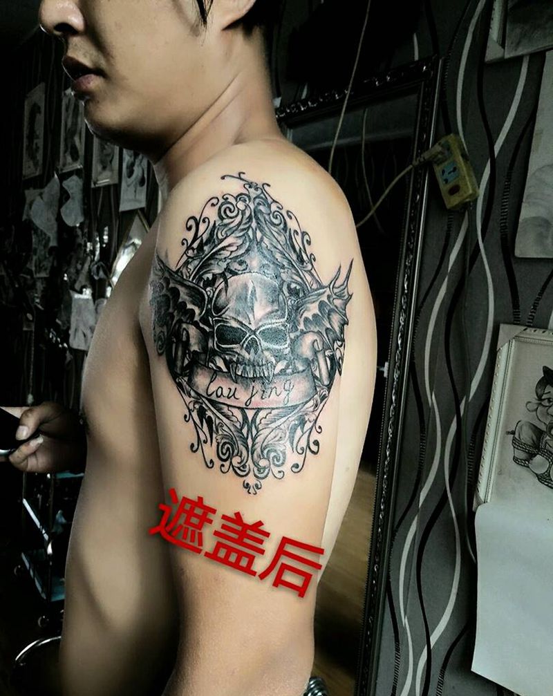 遮盖后骷髅纹身图片