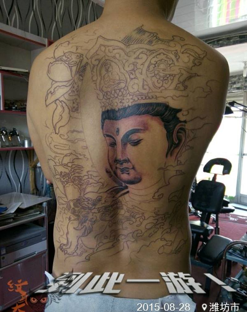 满背佛纹身图片_背部手臂腿部传统清新图腾纹身图案