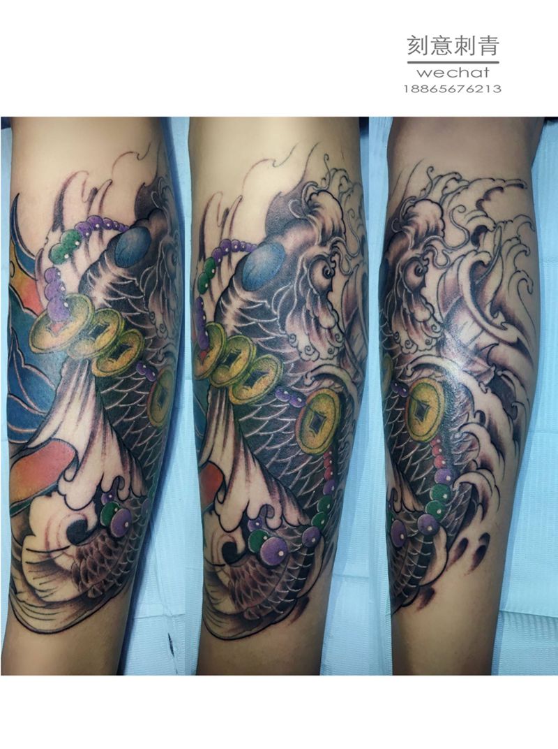 小腿鲤鱼纹身图片