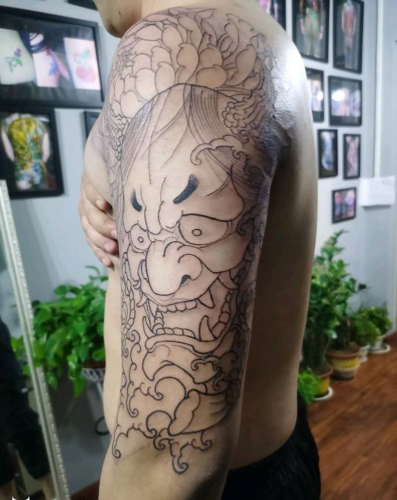 般若割线（未完成）纹身图片_手臂老传统新传统纹身图案