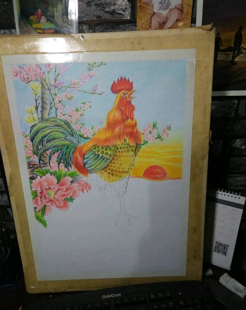 金鸡报晓完成一半了纹身图片