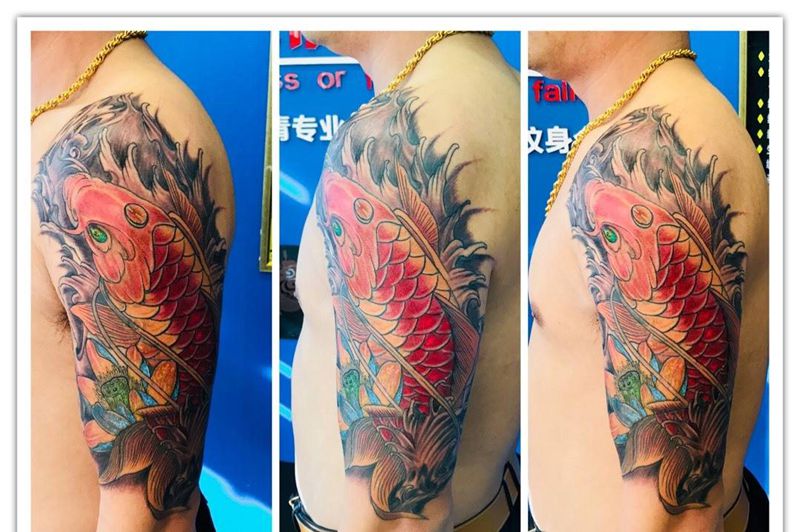 大臂旧文身修改纹身图片_成品手臂传统动物纹身图案