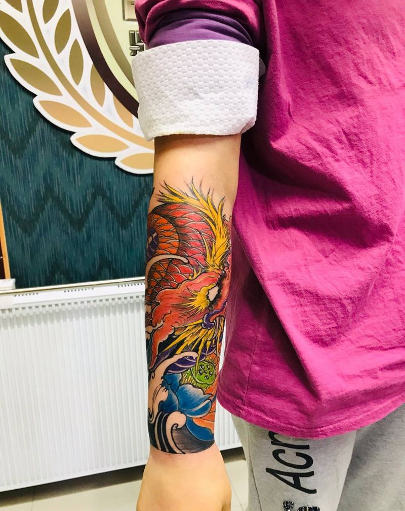 包小臂彩龙纹身图片