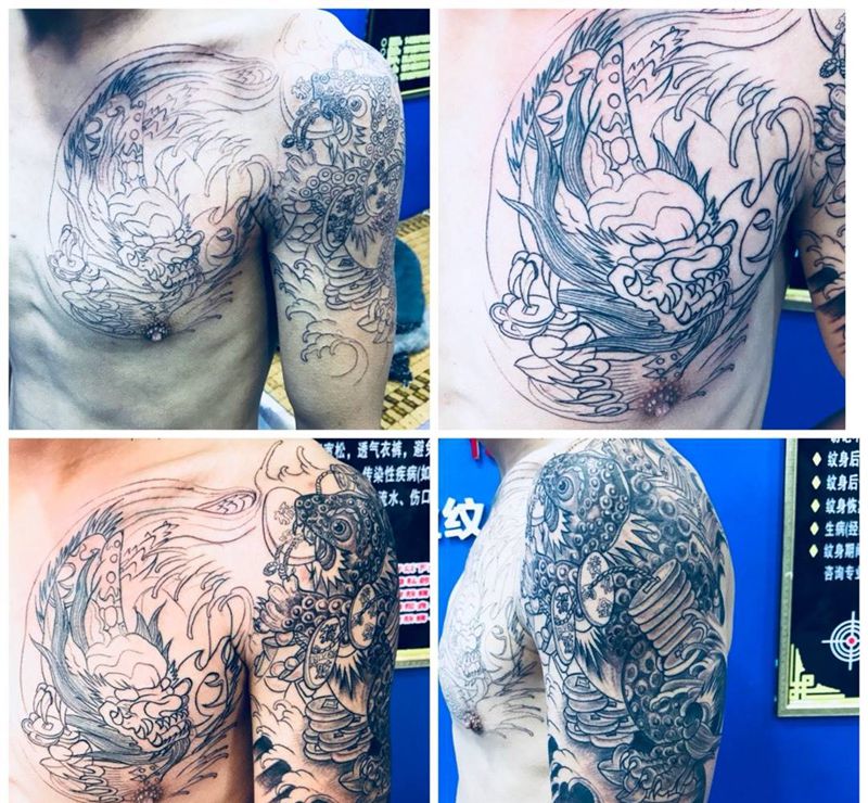 半甲貔貅金蟾纹身图片