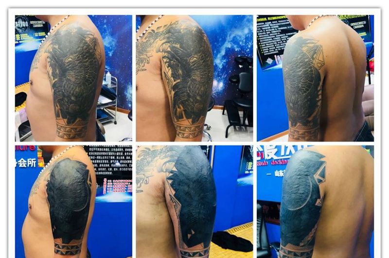 大臂重遮盖纹身图片