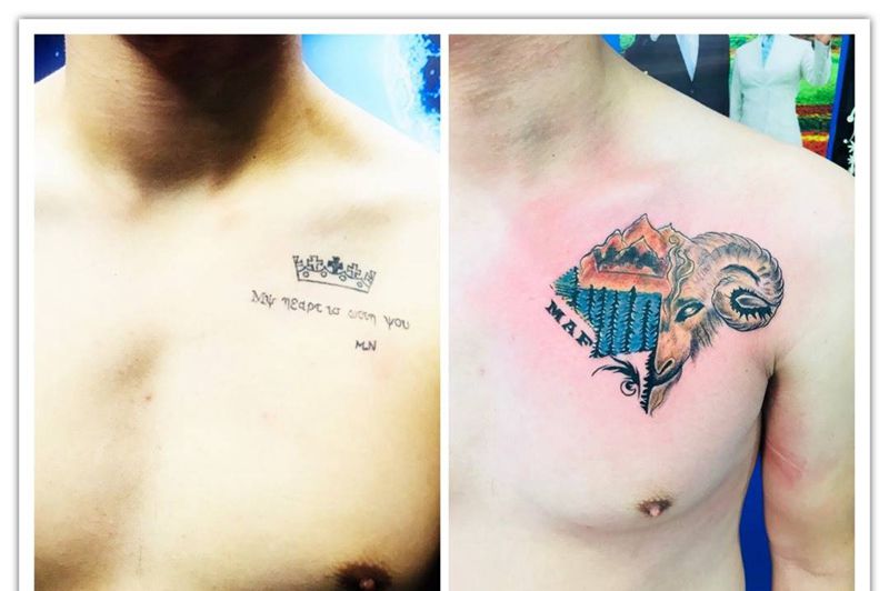 锁骨旧图案遮盖纹身图片