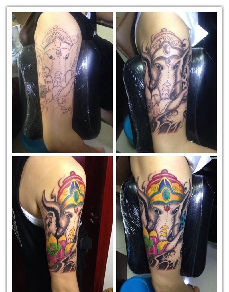 大臂象神纹身图片_手臂传统动物纹身图案