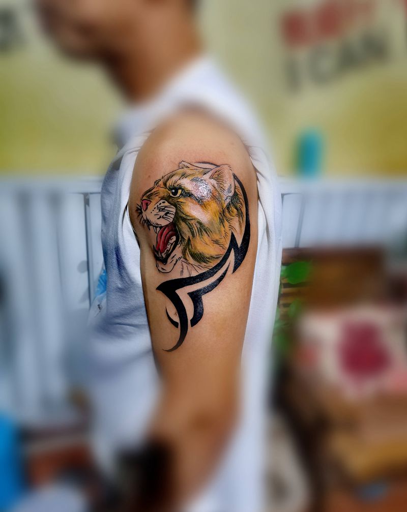 豹头纹身图片_手臂纹身图案