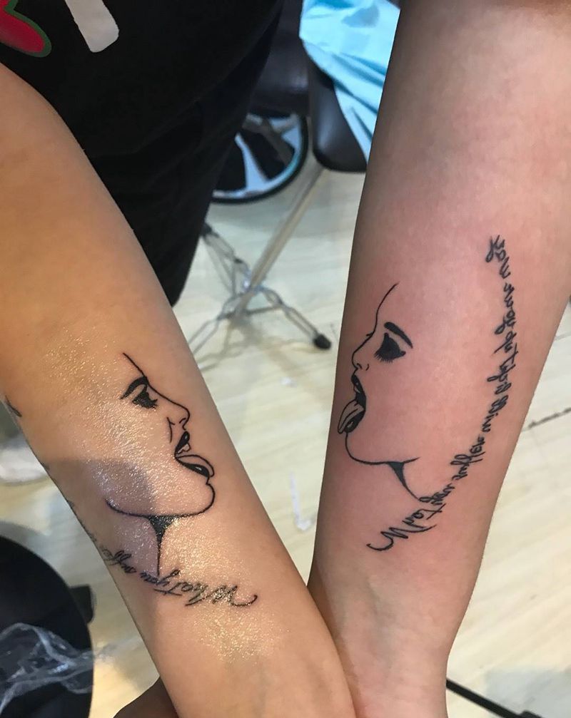 小臂 暗黑闺蜜款纹身图片_成品手臂欧美清新几何字符人物原创纹身图案