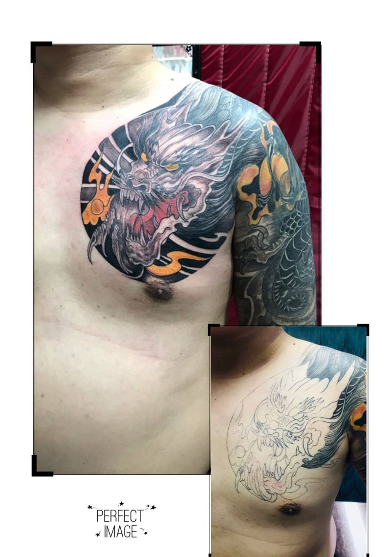 过肩龙龙头纹身图片