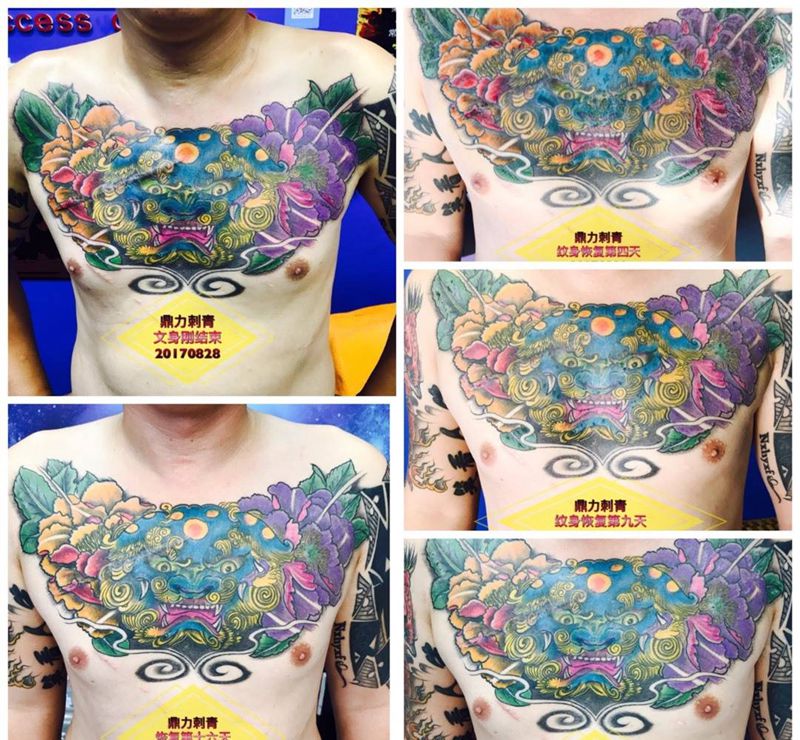 彩色花胸恢复全程跟踪纹身图片