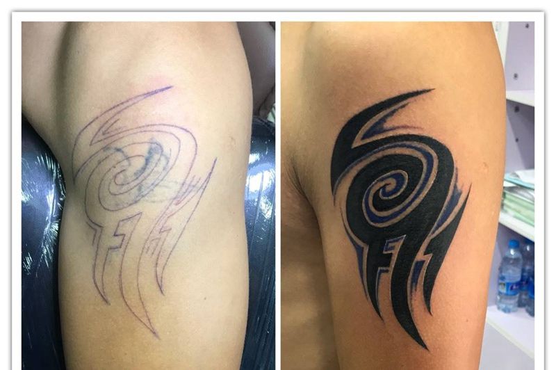 大臂遮盖纹身图片