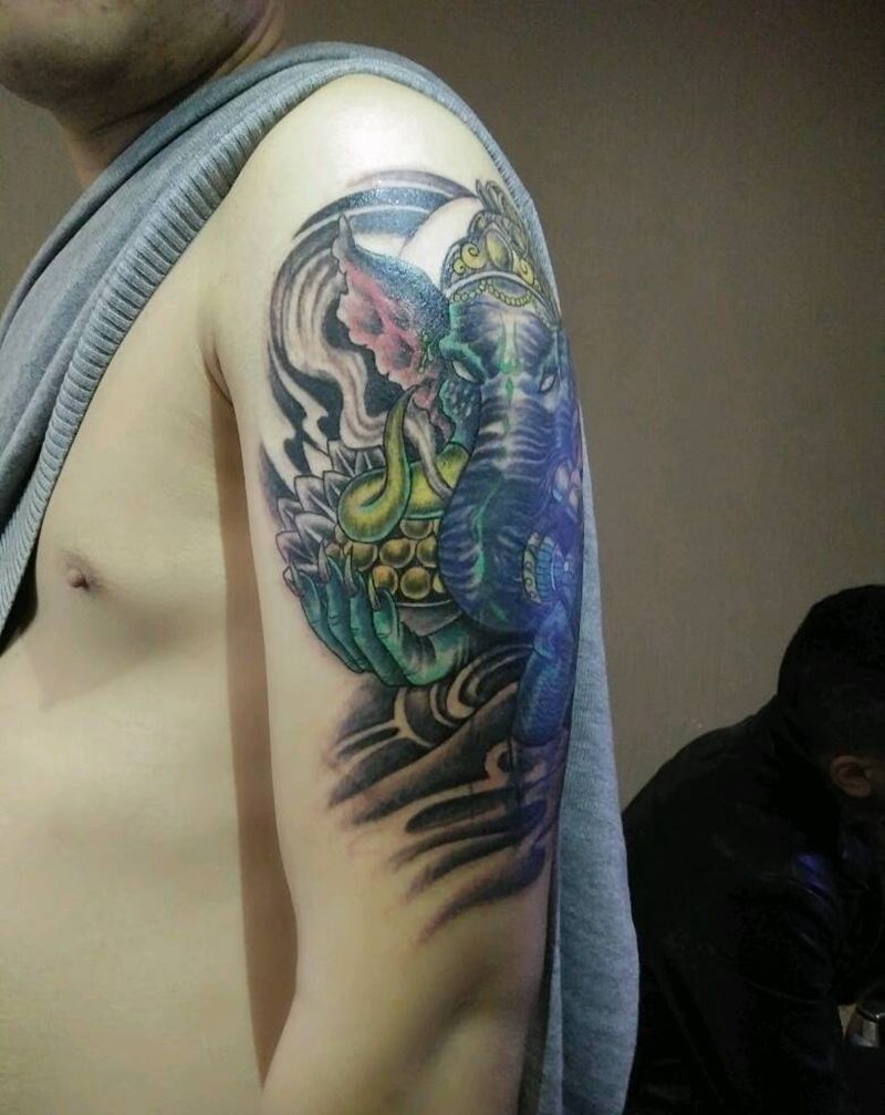 应该后，象神纹身图片