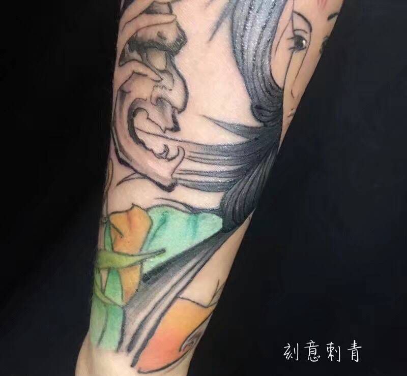 艺妓纹身图片_成品手臂传统人物纹身图案