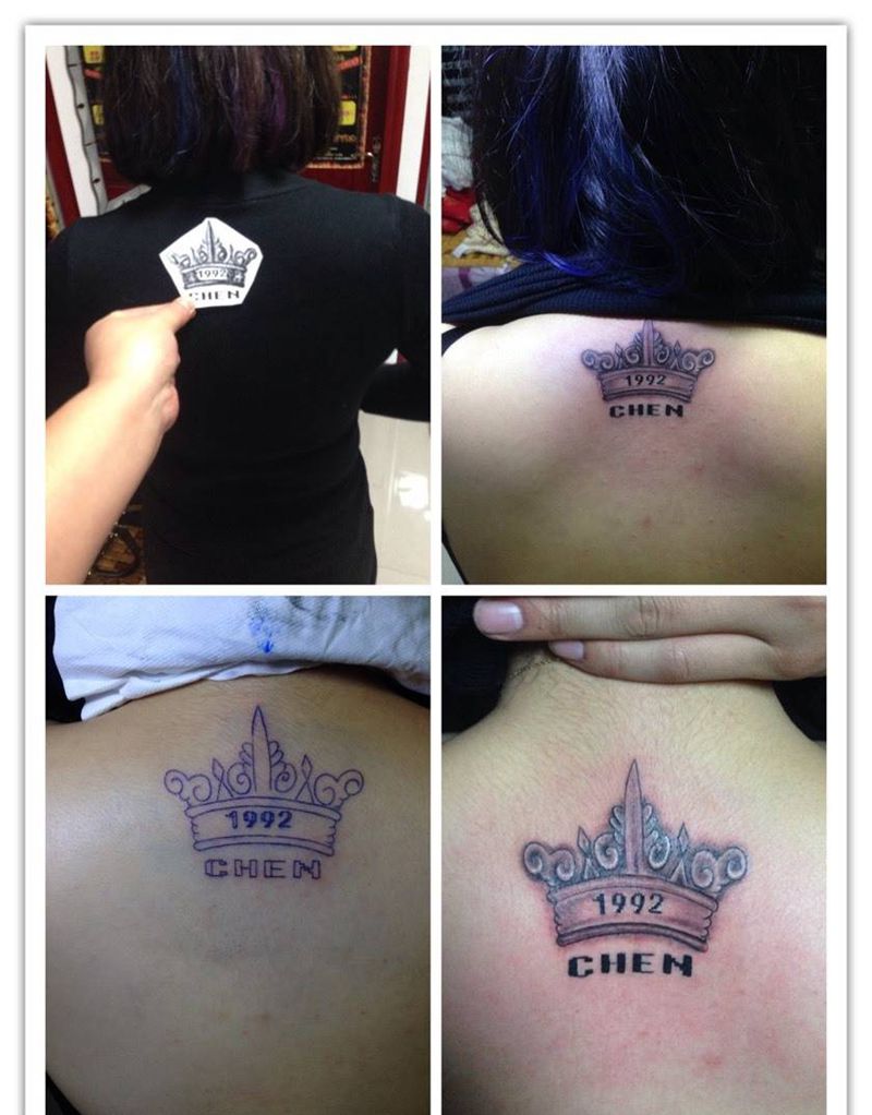 后颈小清新纹身图片_成品颈部字符纹身图案