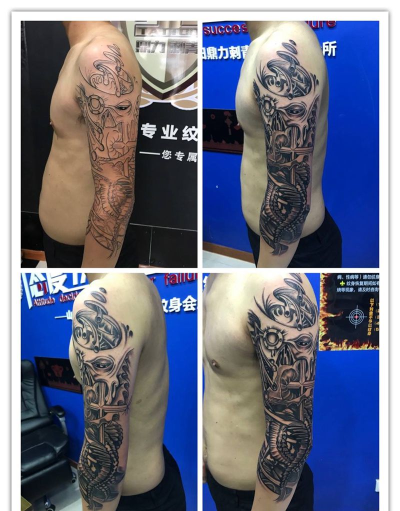 七分袖抽象象神纹身图片