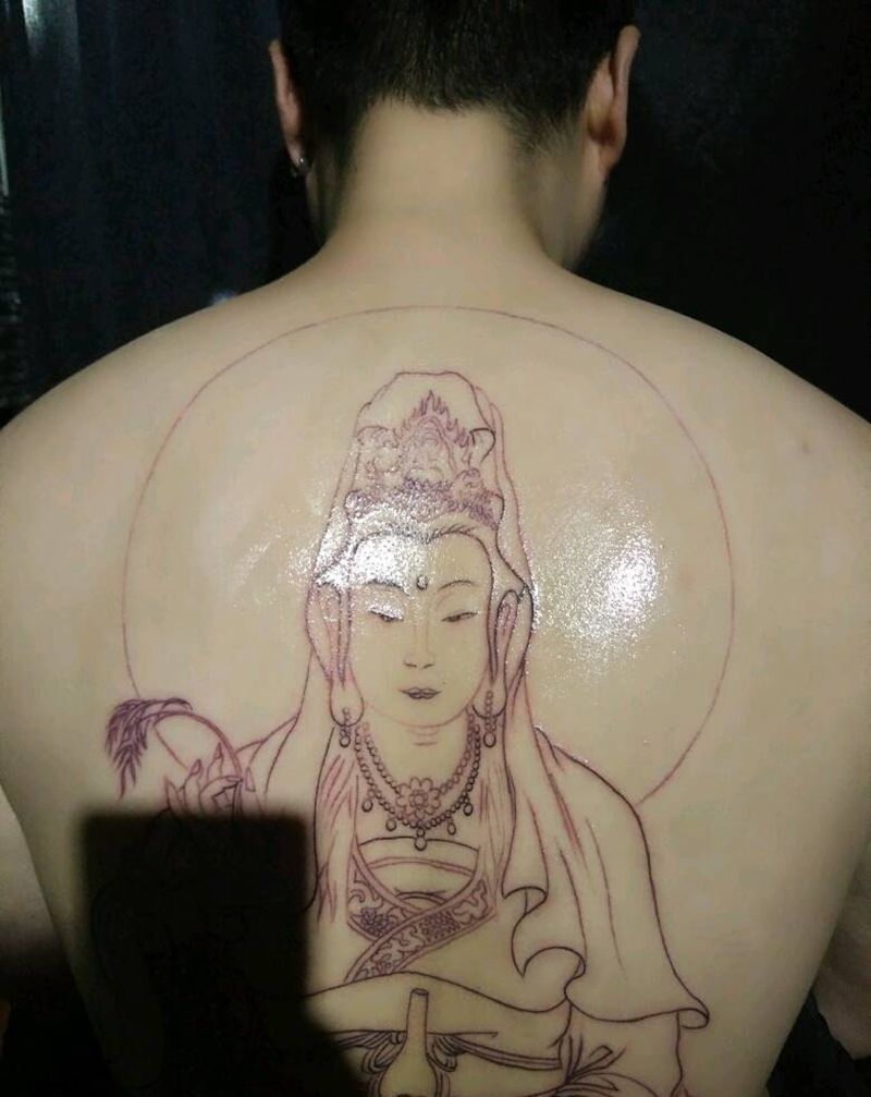 观音菩萨线条纹身图片