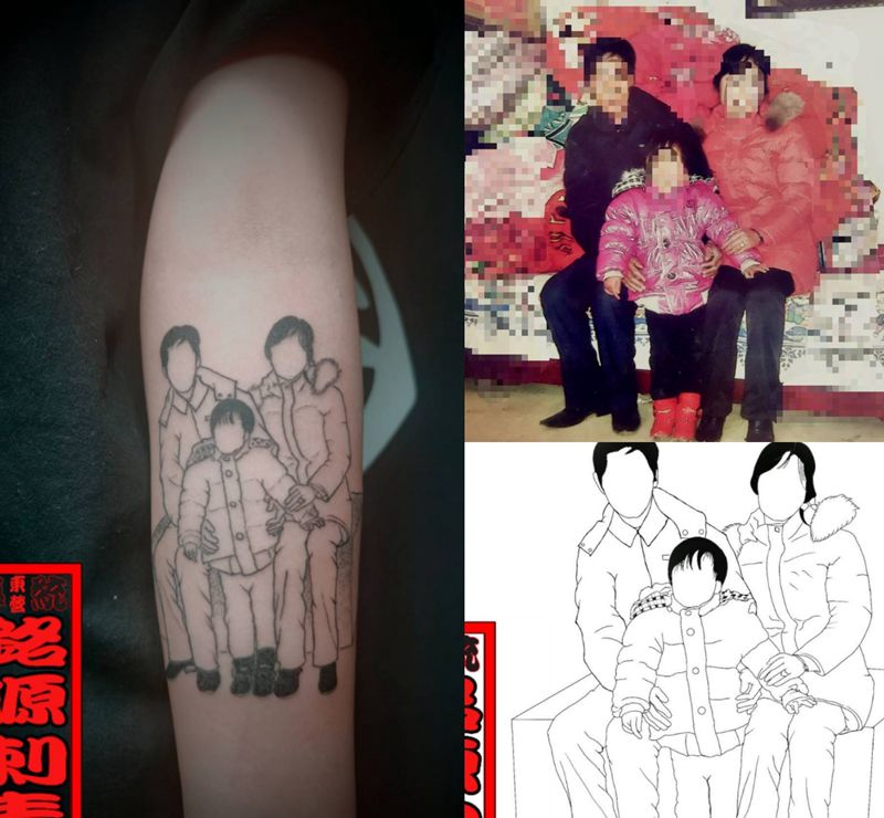 全家福的纪念纹身图片_手臂小清新纹身图案