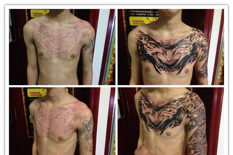 大花胸鬼首纹身图片_成品胸部肖像鬼神纹身图案