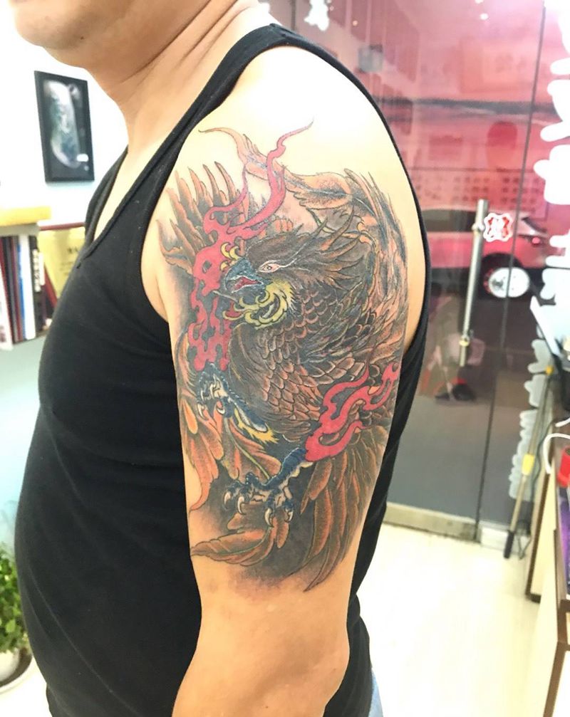 凤凰磐涅（遮盖）纹身图片_手臂新传统纹身图案