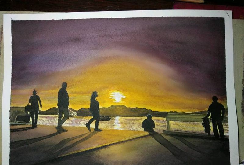 夕阳下纹身图片