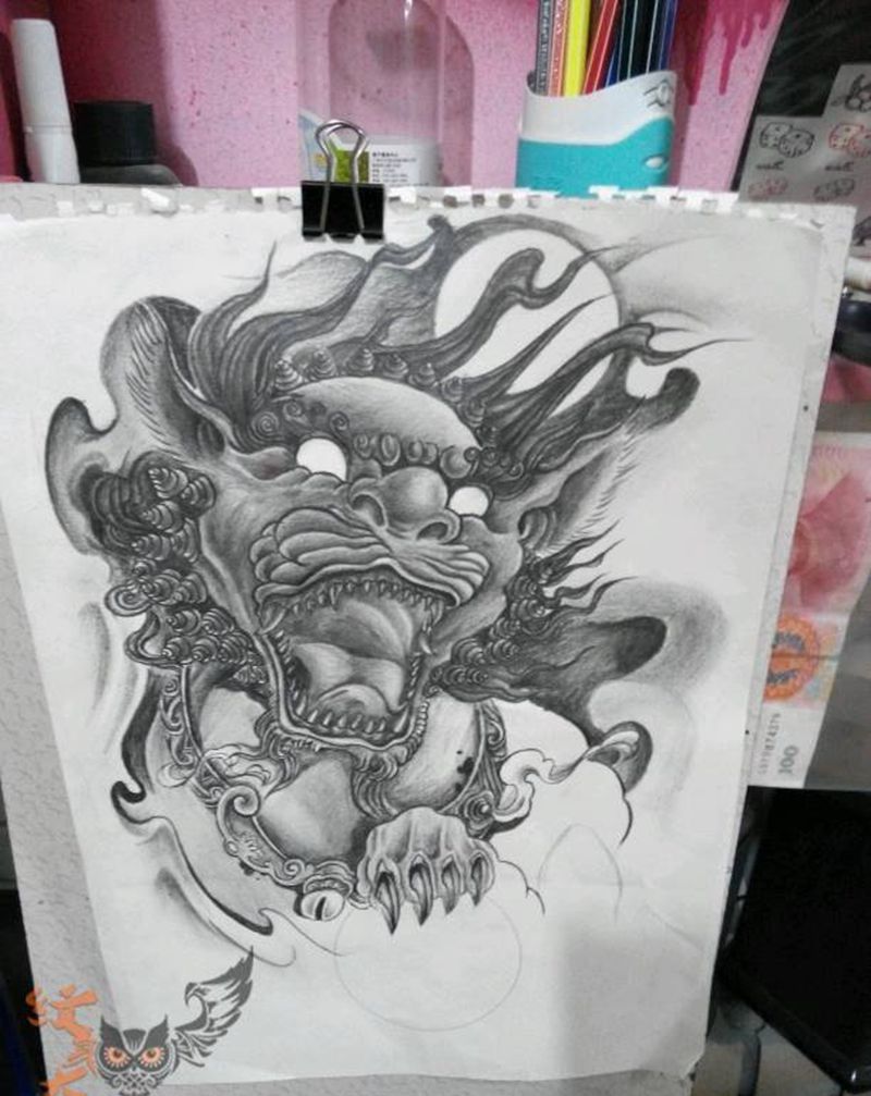 唐狮子纹身图片