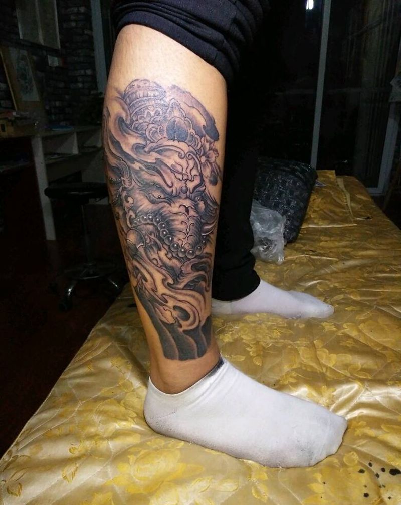 小腿象神纹身图片