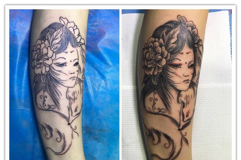 小腿艺姬九尾狐纹身图片