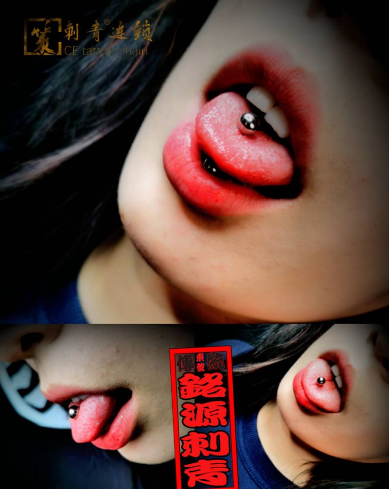 舌钉纹身图片_穿孔舌钉纹身图案