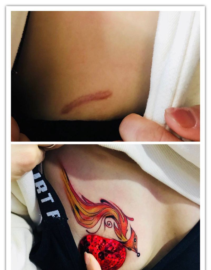 疤痕遮盖纹身图片_胸部纹身图案