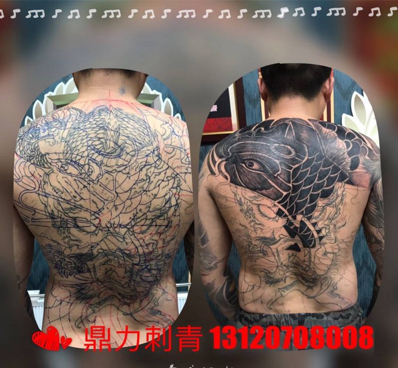 满背遮盖纹身图片
