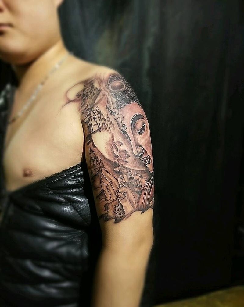 大臂佛纹身图片