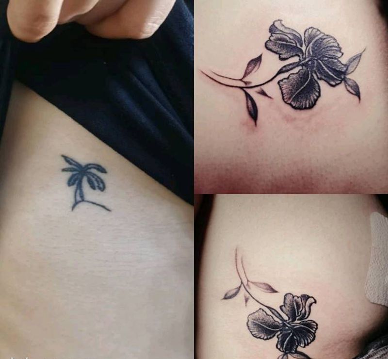 遮盖不开心纹身图片_胸部水墨小清新遮盖纹身图案