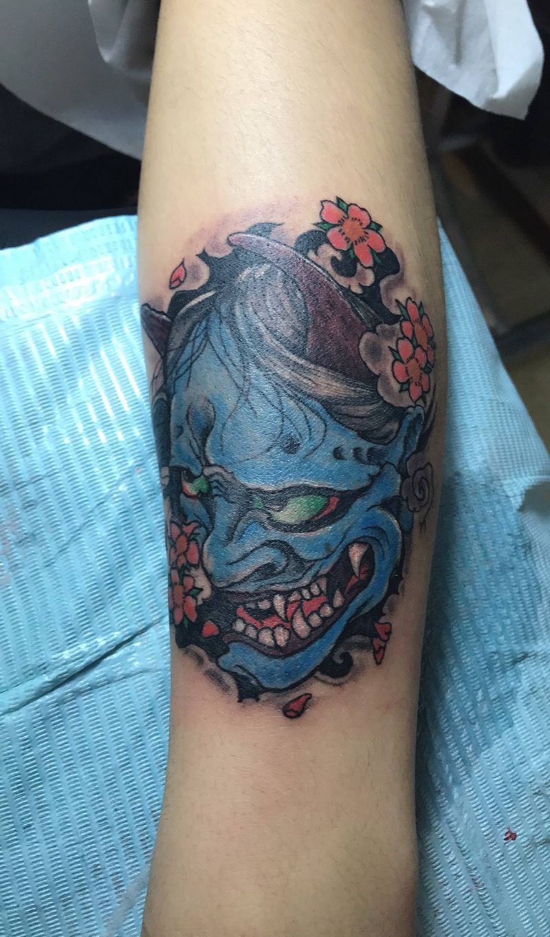 小臂般若纹身图片_成品手臂传统习俗鬼神纹身图案