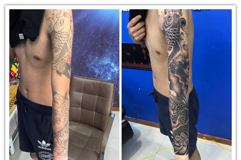 花臂鱼纹身图片